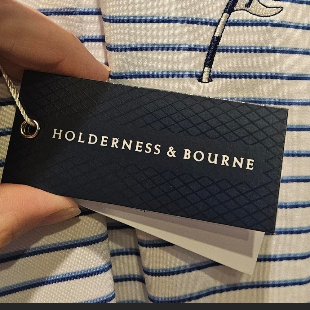 Houlderness & Bourne Men's White&Blue Striped Performance Polo Golf Shirt XL NWT - Picture 5 of 8